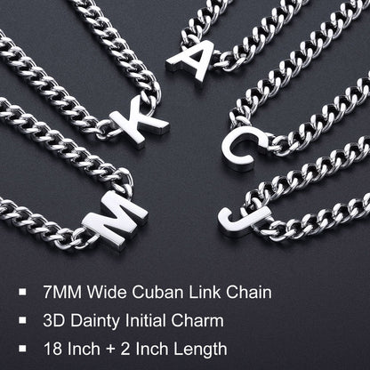 7mm Custom Initial Letter Cuban Link Chain Necklace for