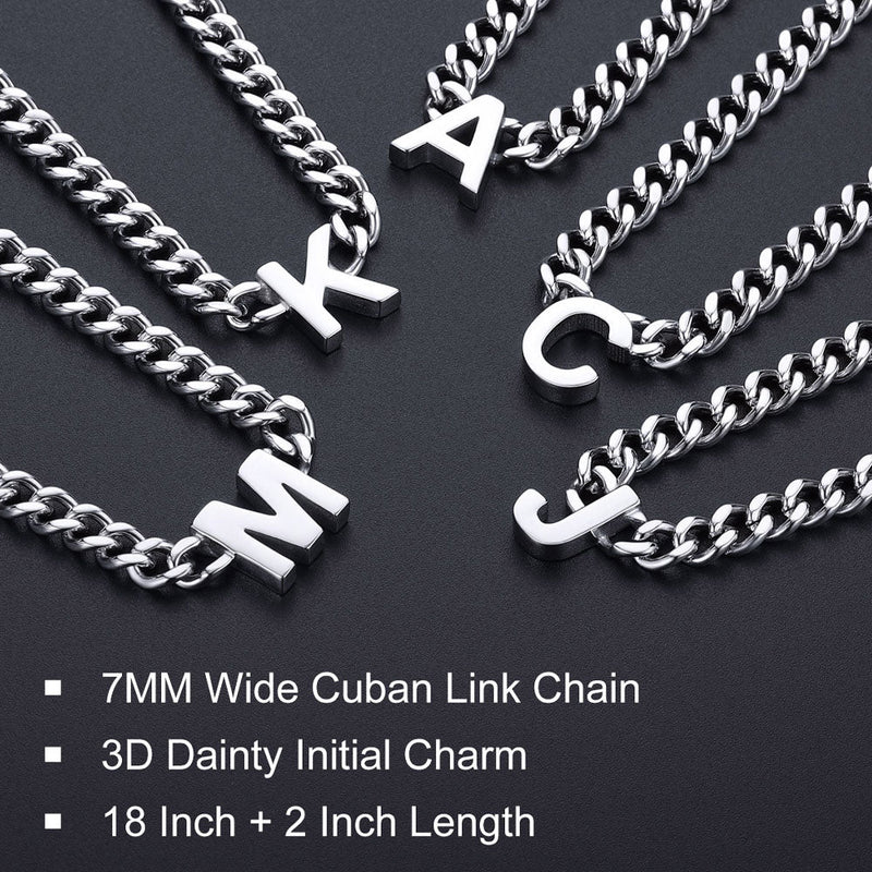 7mm Custom Initial Letter Cuban Link Chain Necklace for