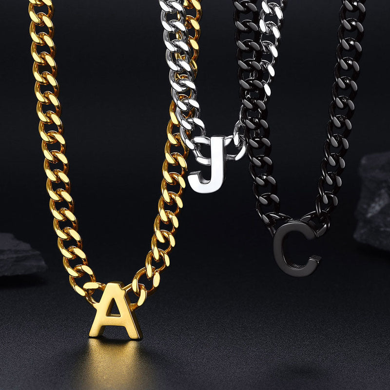 7mm Custom Initial Letter Cuban Link Chain Necklace for