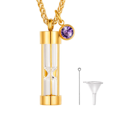 Hourglass Urn Ashes Necklace With Birthstone Cremation Keepsakes for