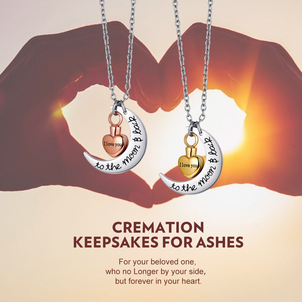 Custom Moon Heart Urn Necklace Cremation Pendant for Ashes