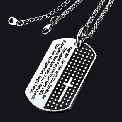 Custom Engraved Military Bible Cross Dog Tag Necklace for