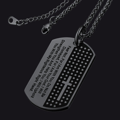 Custom Engraved Military Bible Cross Dog Tag Necklace for