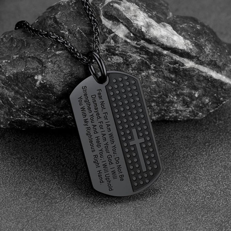 Custom Engraved Military Bible Cross Dog Tag Necklace for