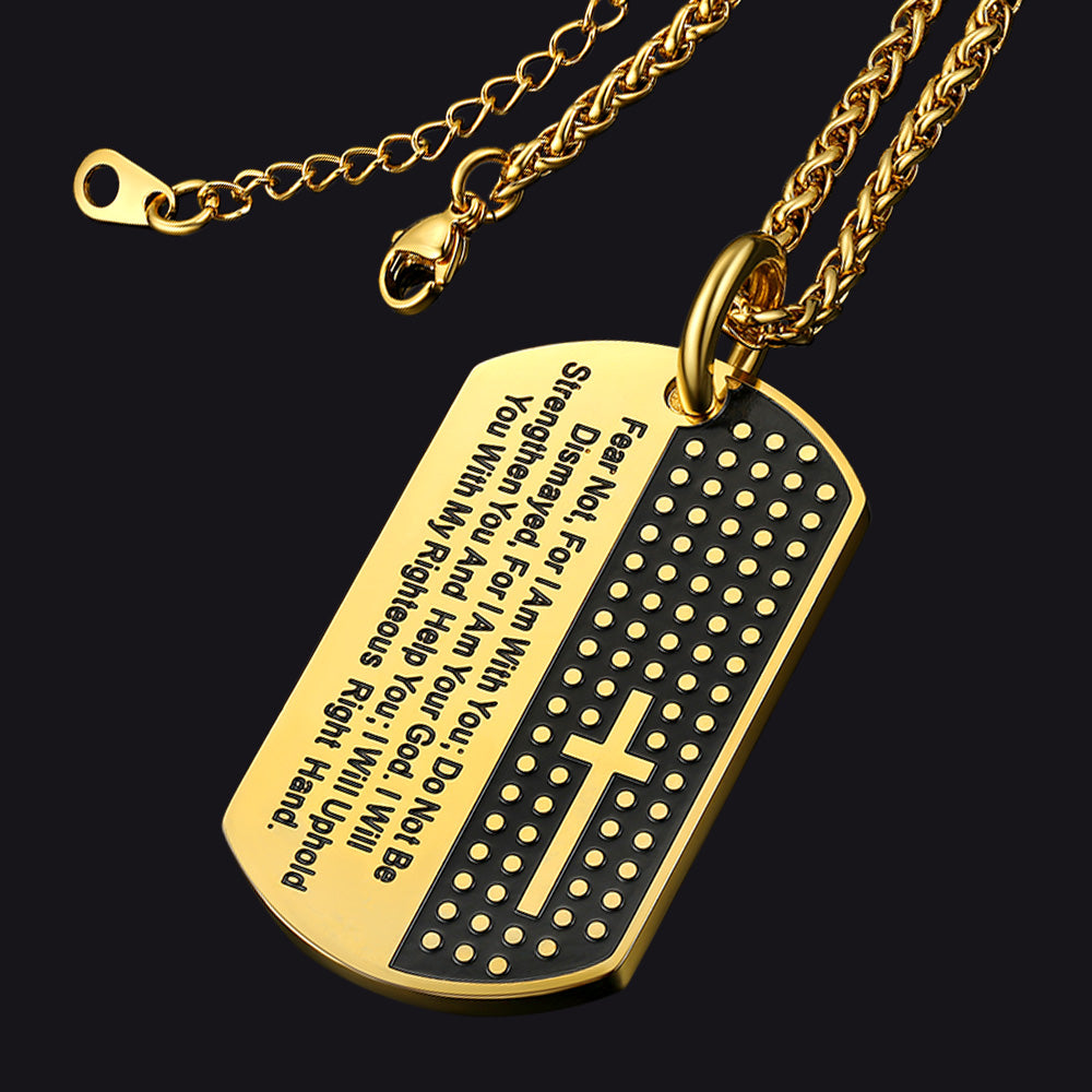 Custom Engraved Military Bible Cross Dog Tag Necklace for
