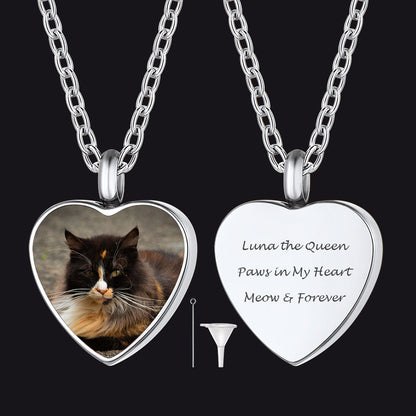 Personalised Picture Heart Urn Pendant Necklace for Ashes Pet Cremation Jewelry