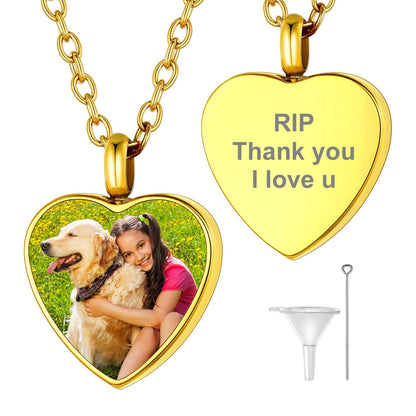 Personalised Picture Heart Urn Pendant Necklace for Ashes Pet Cremation Jewelry