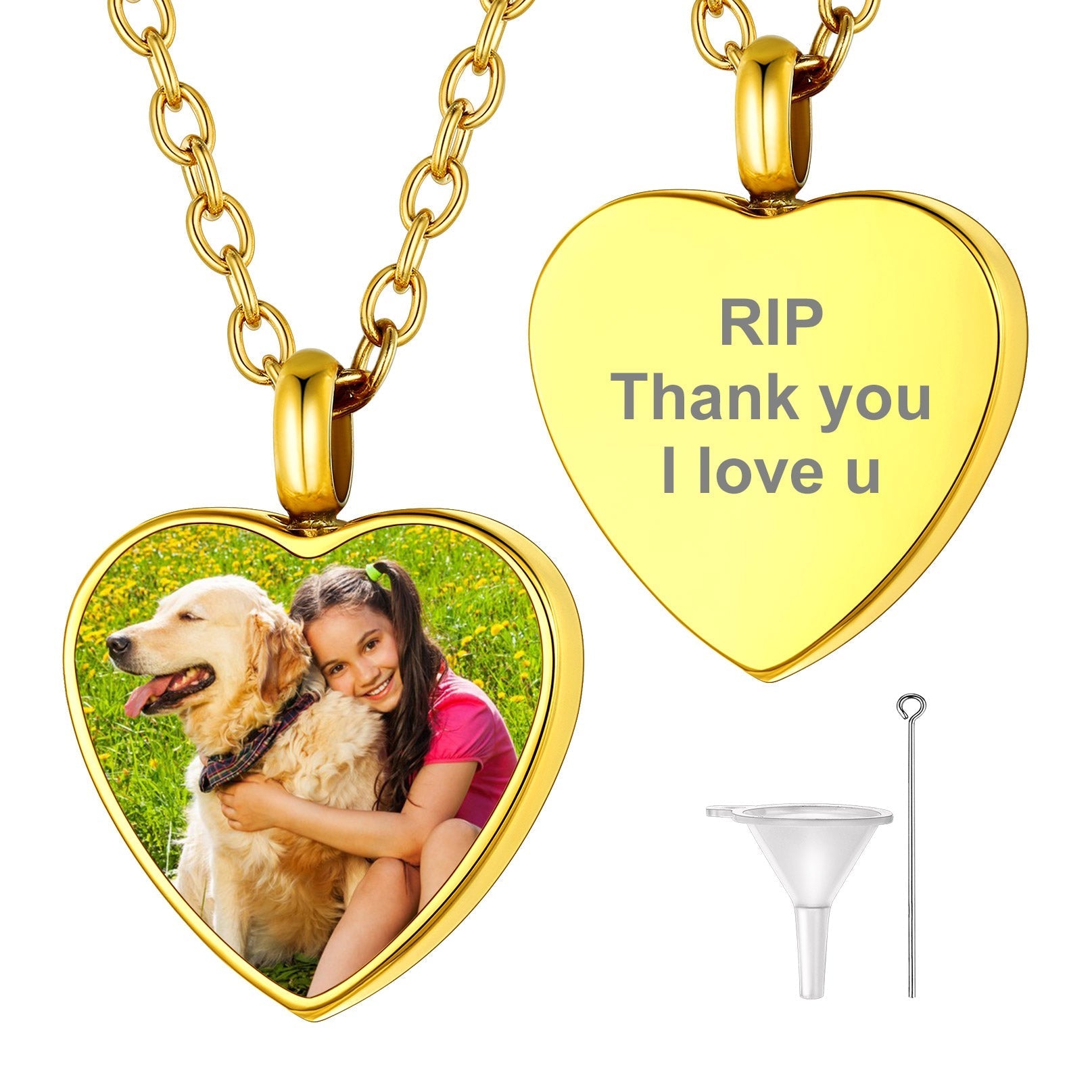 Personalised Picture Heart Urn Pendant Necklace for Ashes Pet Cremation Jewelry