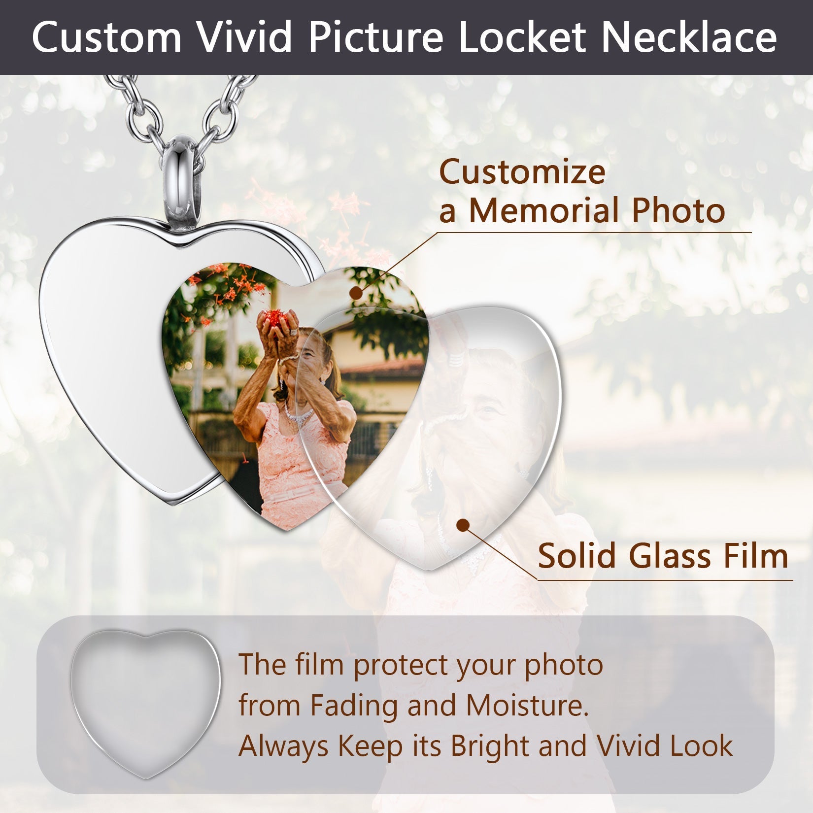 Personalised Picture Heart Urn Pendant Necklace for Ashes Pet Cremation Jewelry
