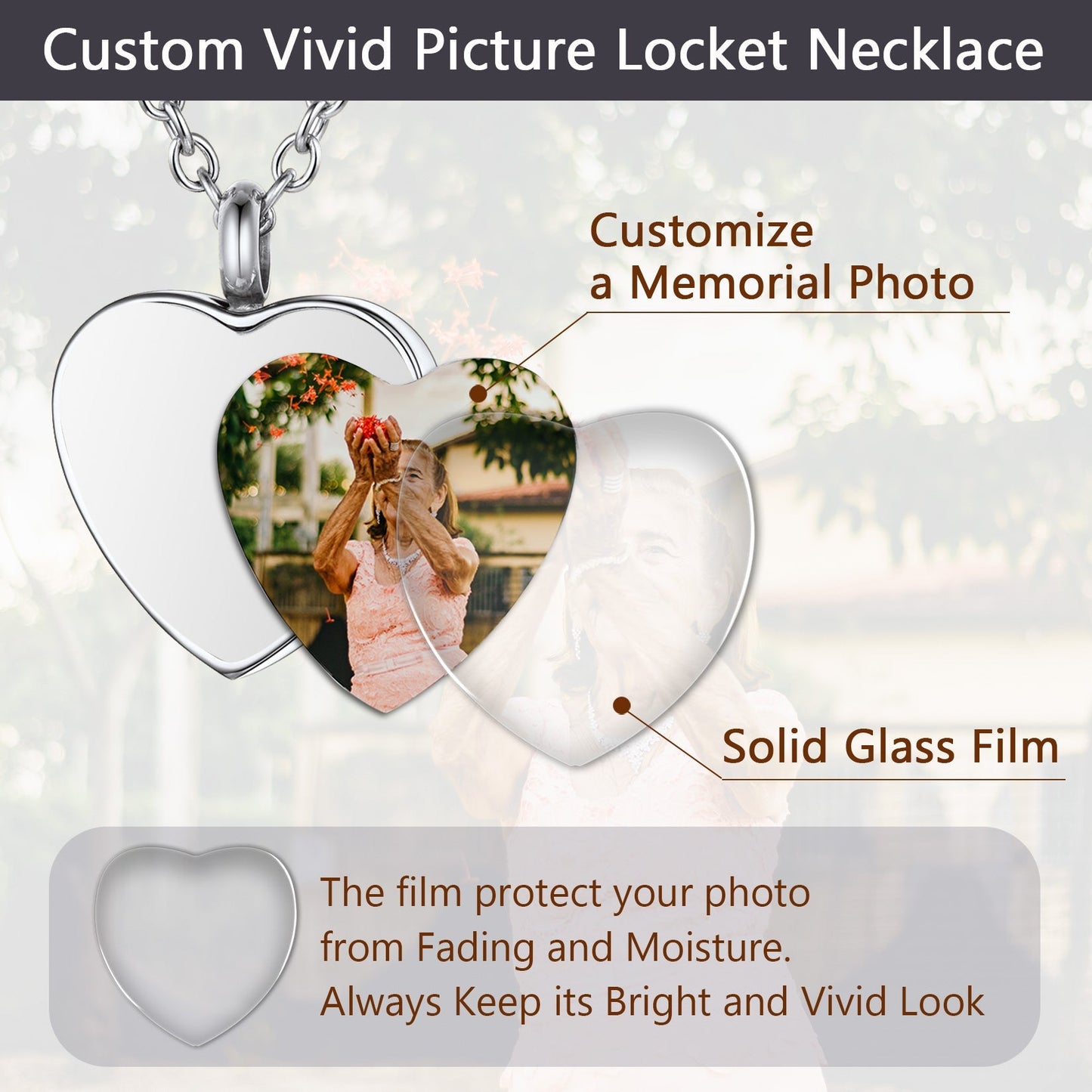 Personalised Picture Heart Urn Pendant Necklace for Ashes Pet Cremation Jewelry