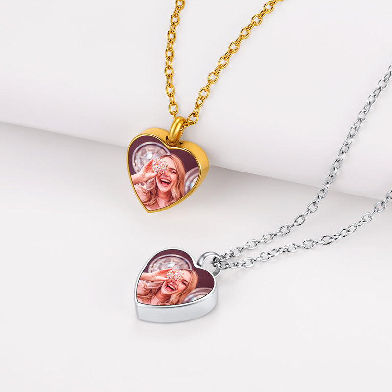Personalised Picture Heart Urn Pendant Necklace for Ashes Pet Cremation Jewelry
