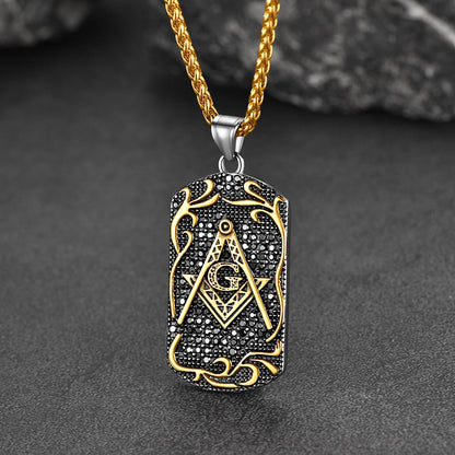 Engraved Freemason Masonic Dog Tag Necklace for