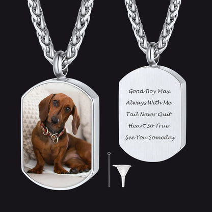 Customized Cremation Picture Urn Pet Ashed Dog Tag Necklace for Dog