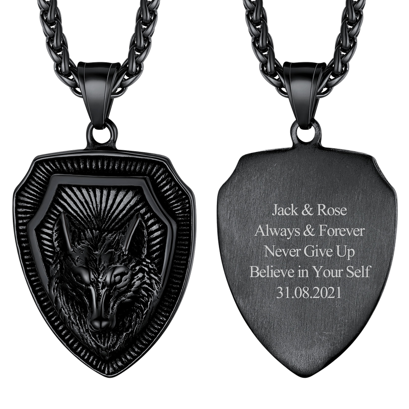 Engraved Viking Nordic Wolf Necklace Amulet Pendant for