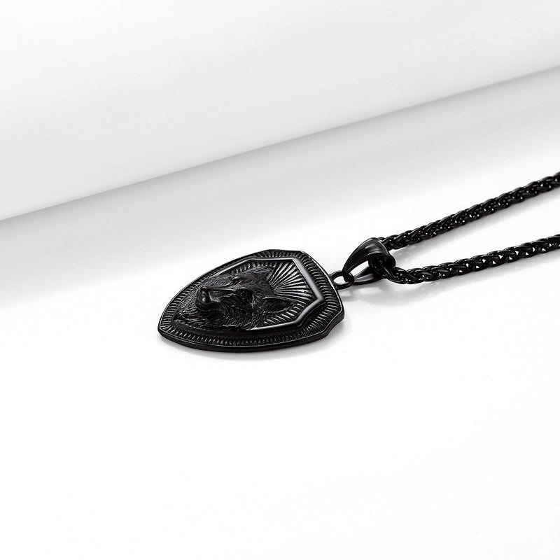 Engraved Viking Nordic Wolf Necklace Amulet Pendant for