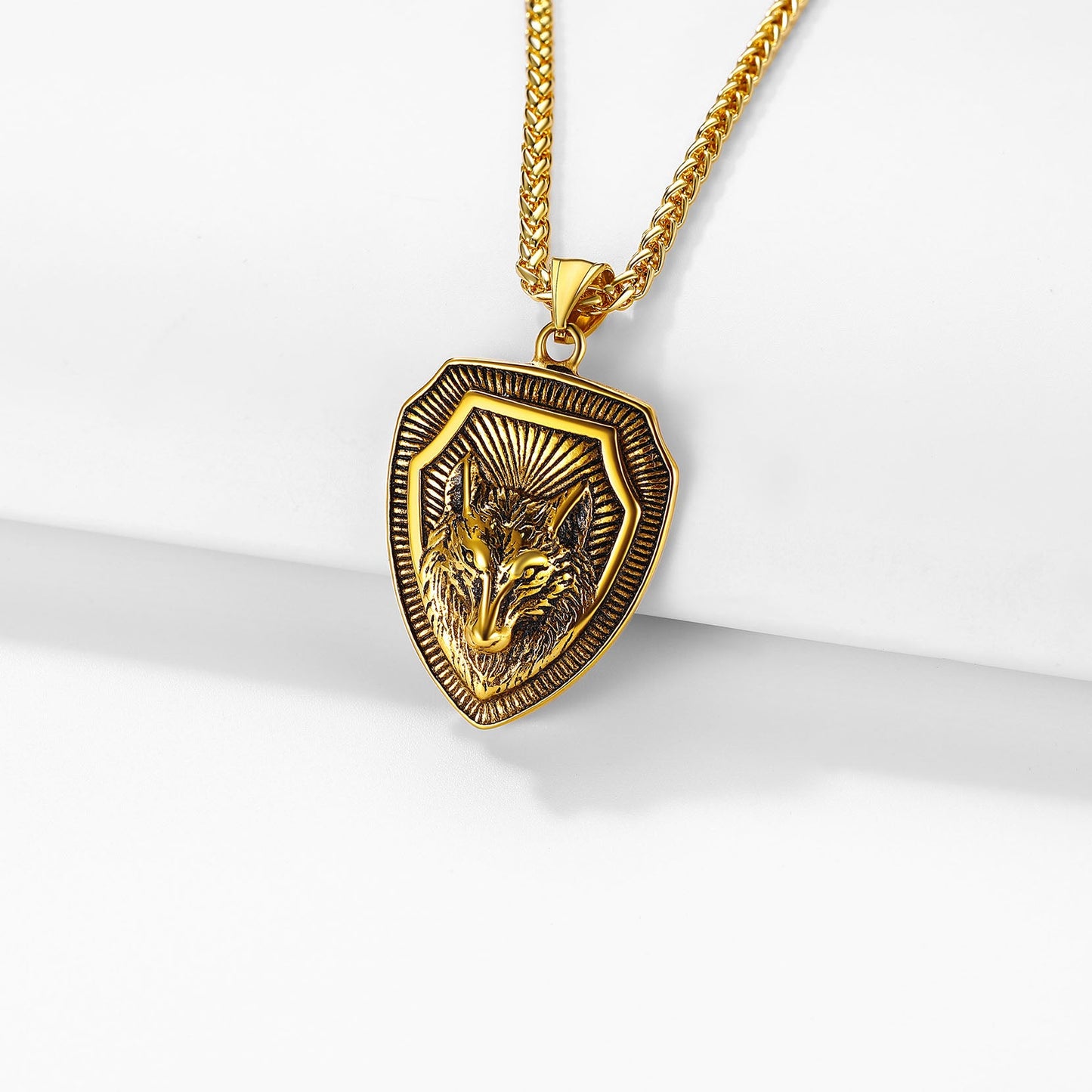 Engraved Viking Nordic Wolf Necklace Amulet Pendant for