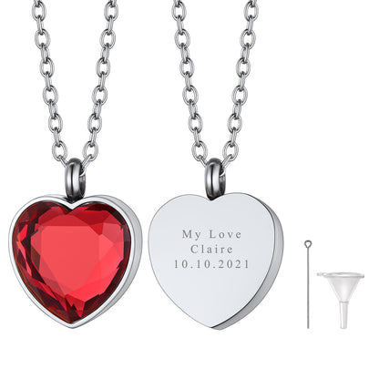 Personalized Cremation Heart Birthstone Urn Ashes Necklace for