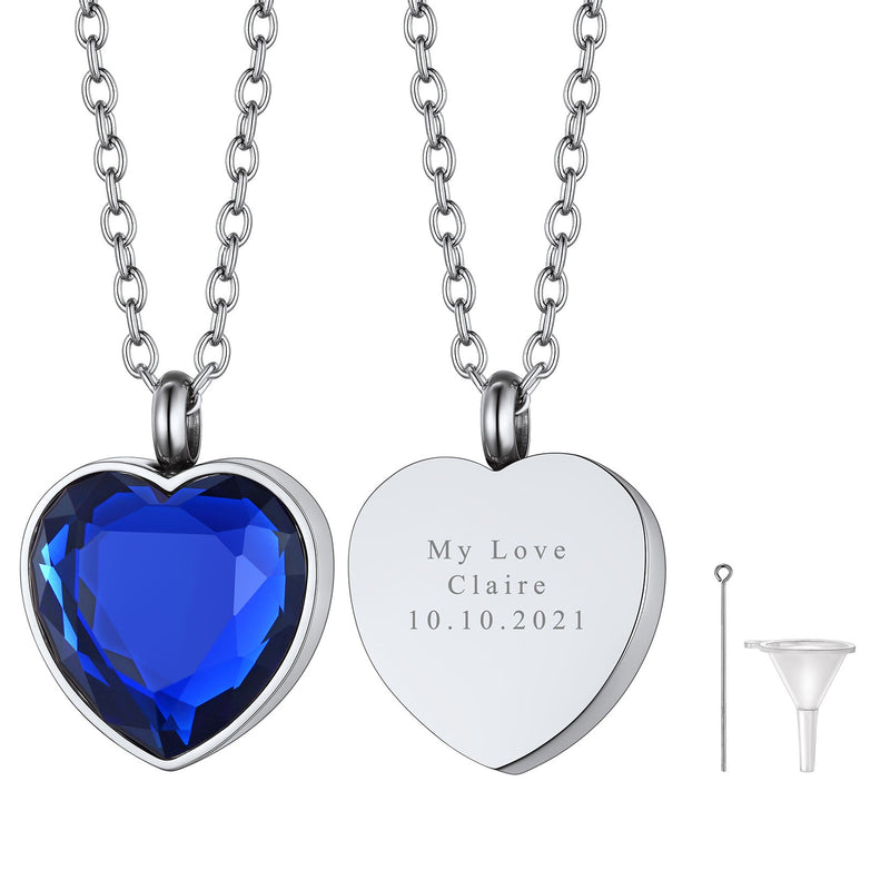 Personalized Cremation Heart Birthstone Urn Ashes Necklace for
