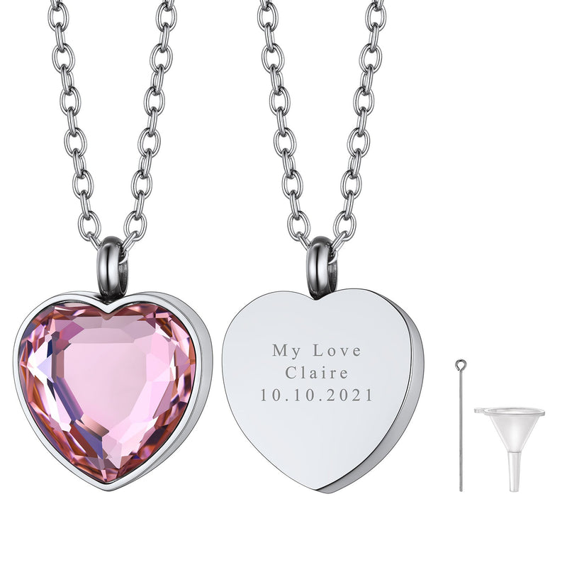 Personalized Cremation Heart Birthstone Urn Ashes Necklace for