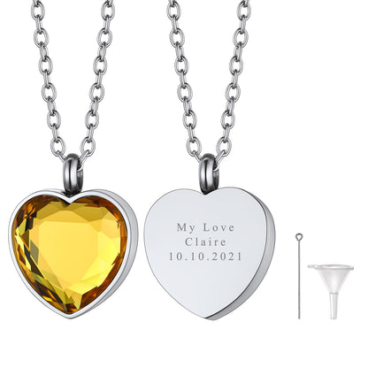 Personalized Cremation Heart Birthstone Urn Ashes Necklace for