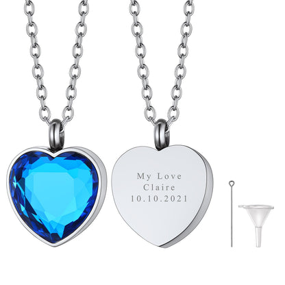 Personalized Cremation Heart Birthstone Urn Ashes Necklace for