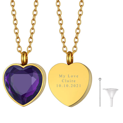 Personalized Cremation Heart Birthstone Urn Ashes Necklace for