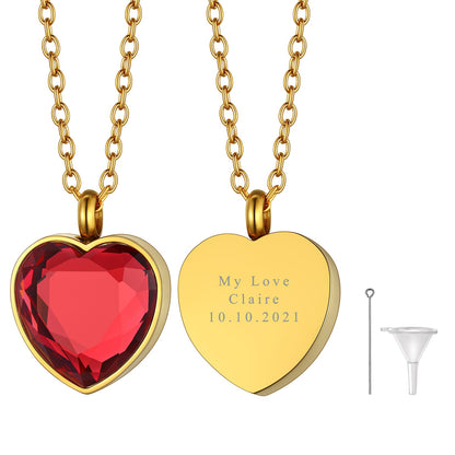 Personalized Cremation Heart Birthstone Urn Ashes Necklace for