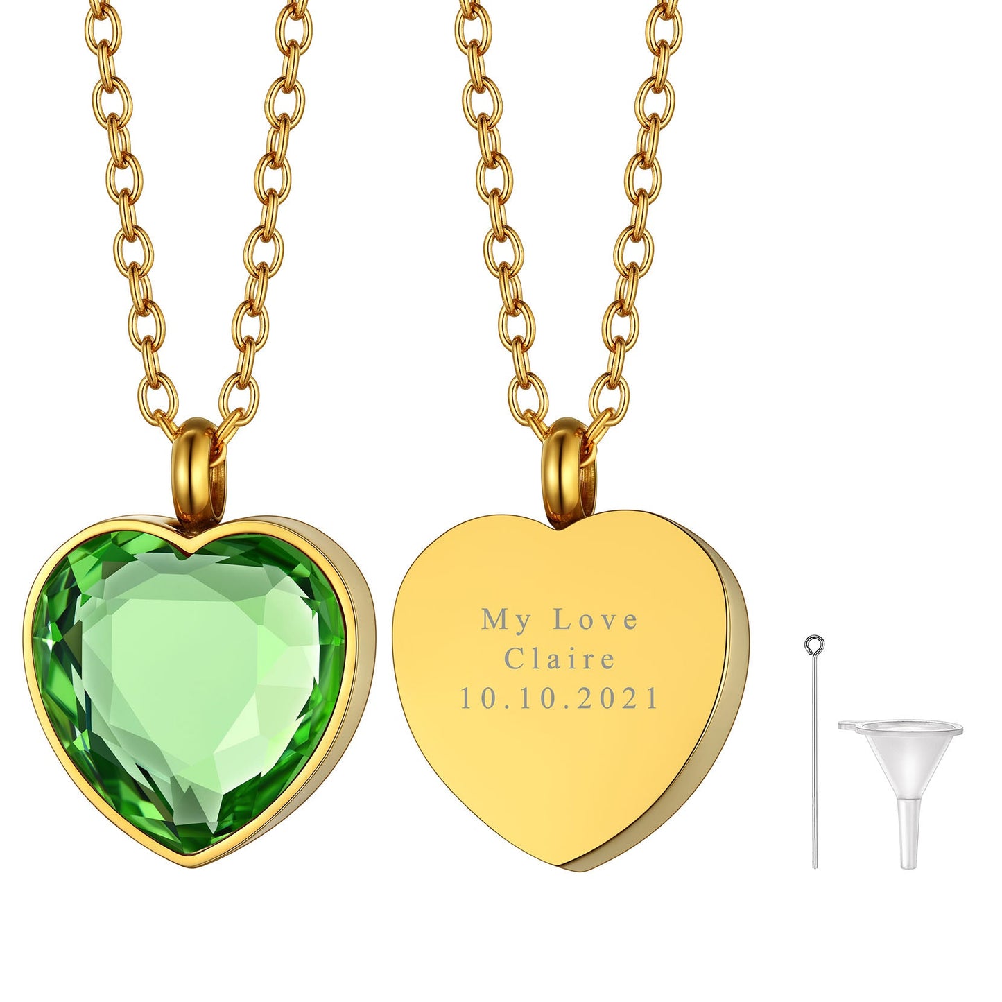 Personalized Cremation Heart Birthstone Urn Ashes Necklace for