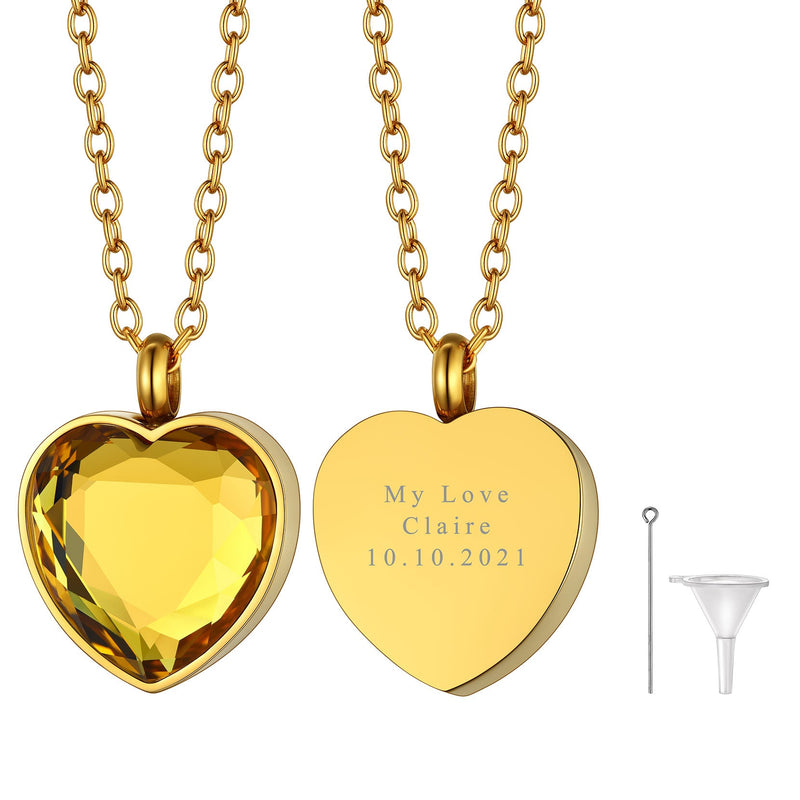Personalized Cremation Heart Birthstone Urn Ashes Necklace for