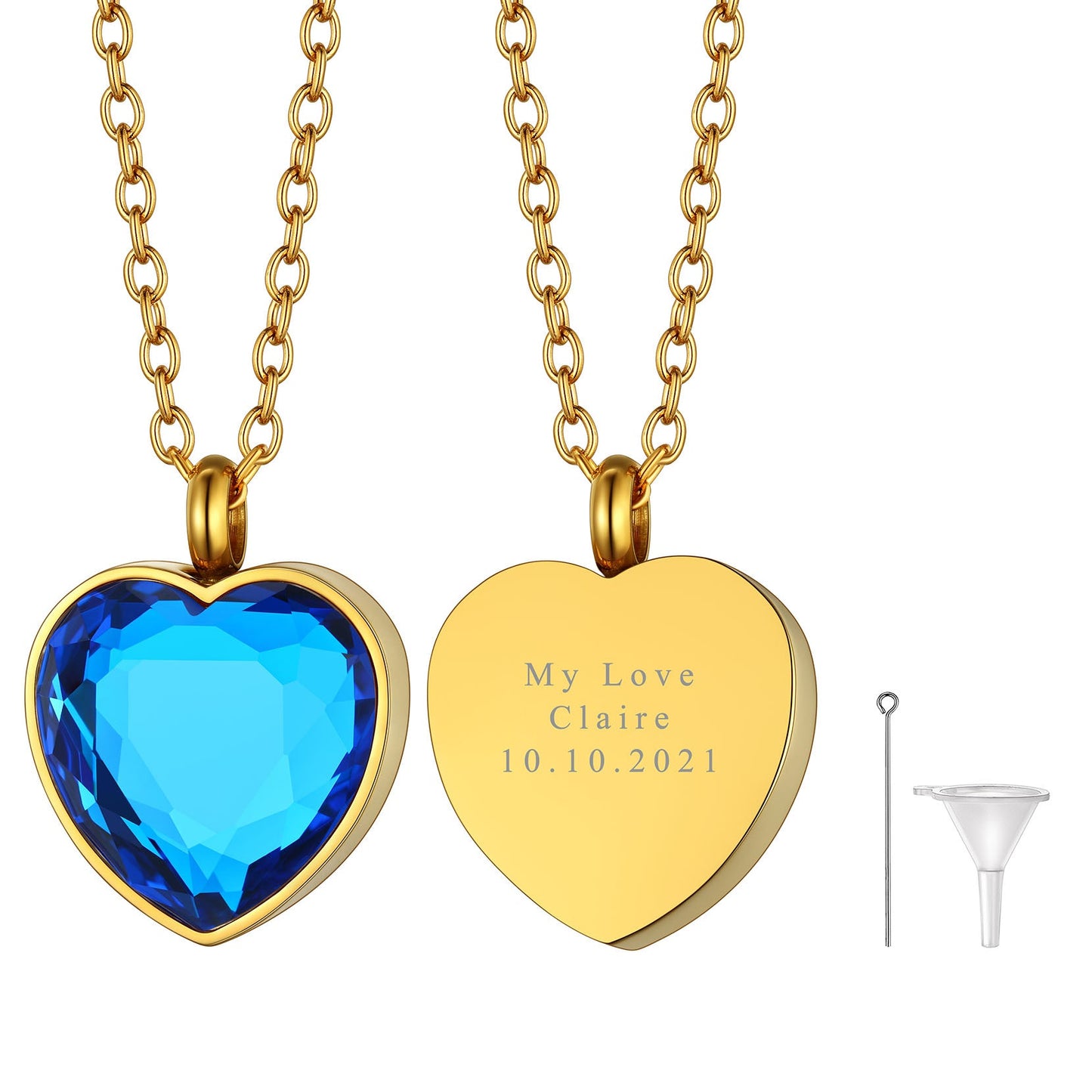 Personalized Cremation Heart Birthstone Urn Ashes Necklace for