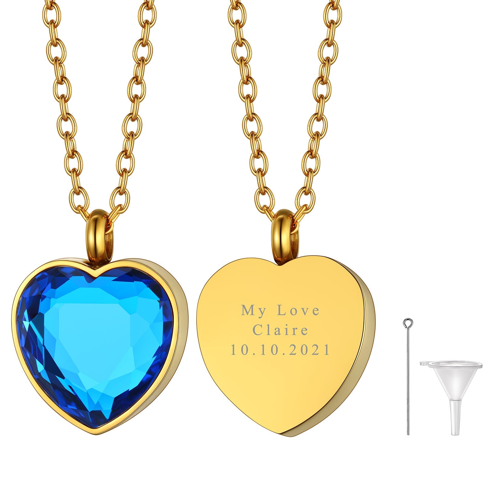 Personalized Cremation Heart Birthstone Urn Ashes Necklace for