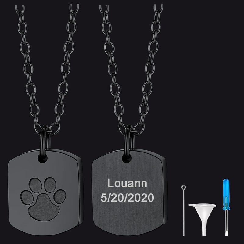 Custom Cremation Pet Feet Urn Dog Tag Necklace for Ashes