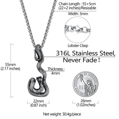 Flash Gothic Snake Pendant Necklace for