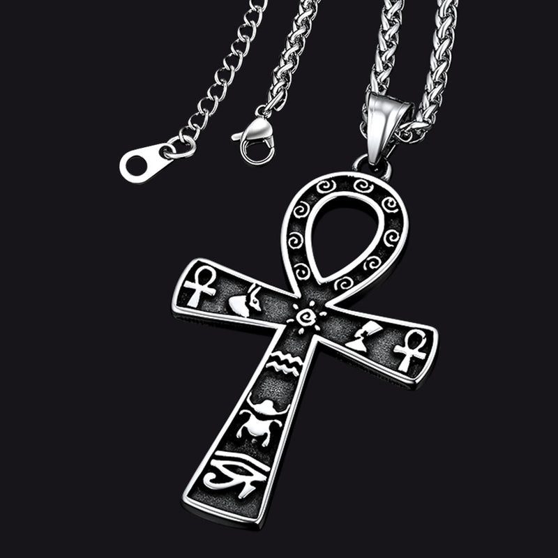Egyptian Ankh Cross Necklace Pendant With Hieroglyphic for