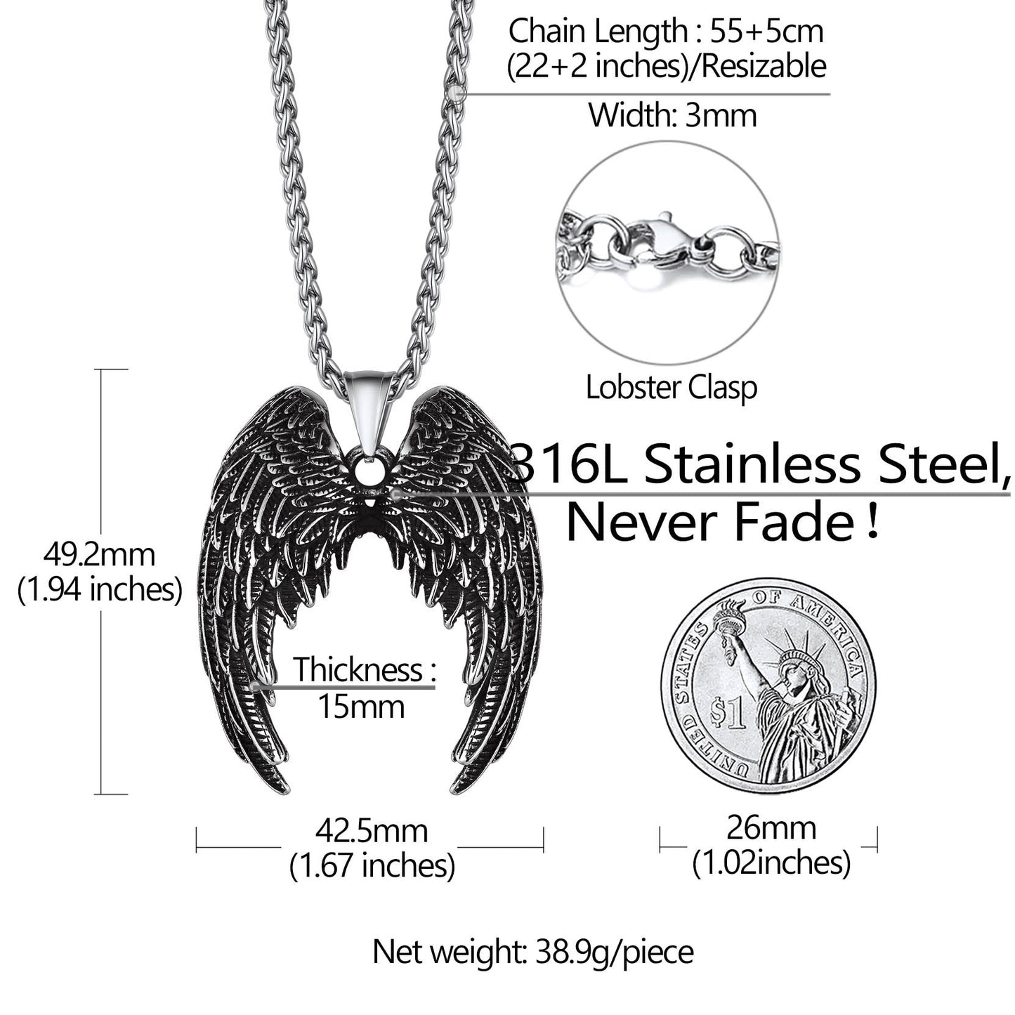 Flash Angel Wings Pendant Necklace for
