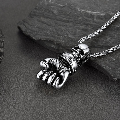 Flash Punk Skull Fist Pendant Necklace for