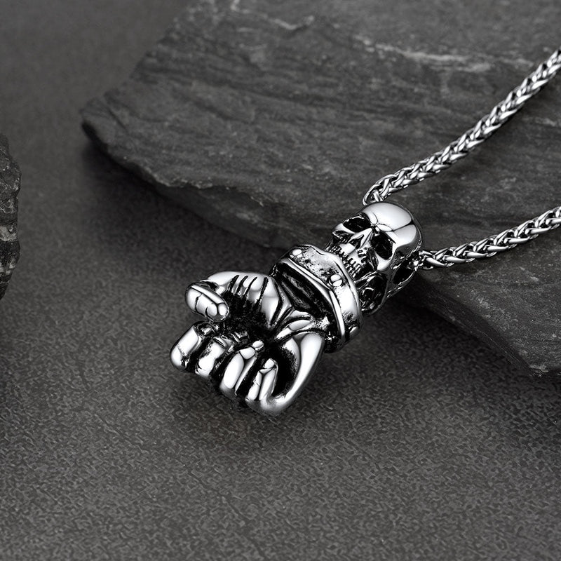 Flash Punk Skull Fist Pendant Necklace for