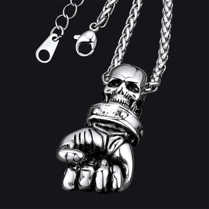 Flash Punk Skull Fist Pendant Necklace for