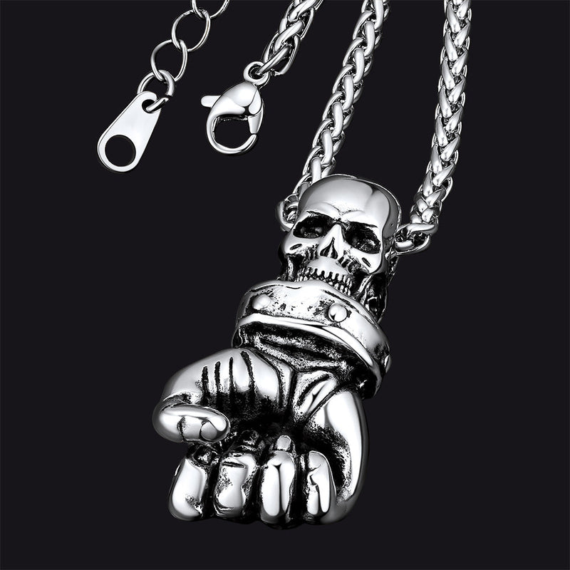 Flash Punk Skull Fist Pendant Necklace for