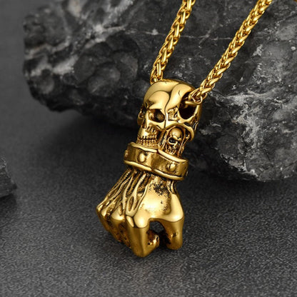 Flash Punk Skull Fist Pendant Necklace for