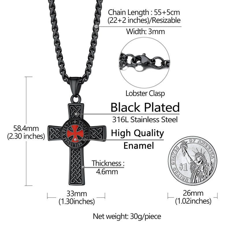 Knights Templar Celtic Cross Pendant Necklace for