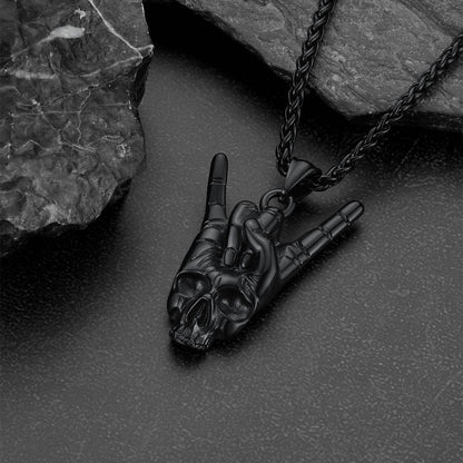 Rock Hand Skeleton Skull Necklace for