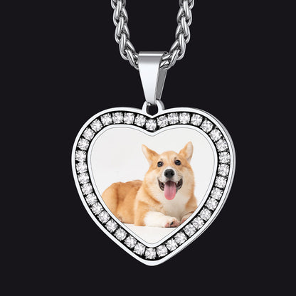 Customized Picture Heart Cubic Zirconia Necklace for
