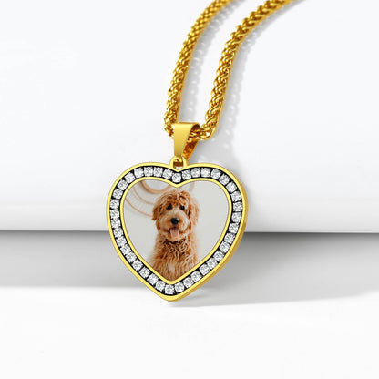 Customized Picture Heart Cubic Zirconia Necklace for