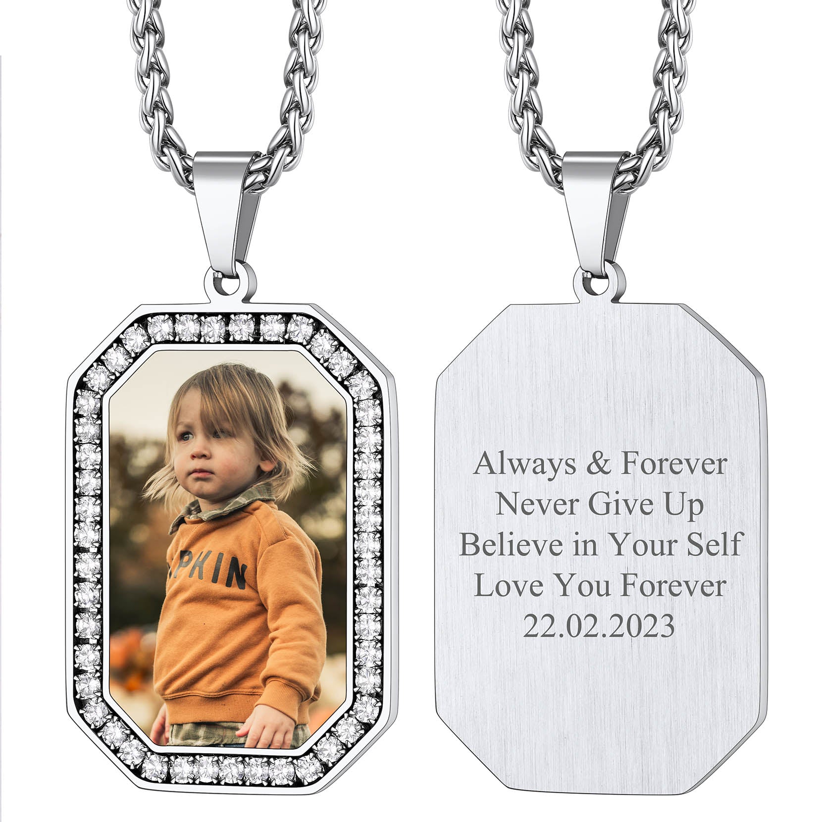 Customized Engraved Picture Dog Tag Necklace Memorial Gift