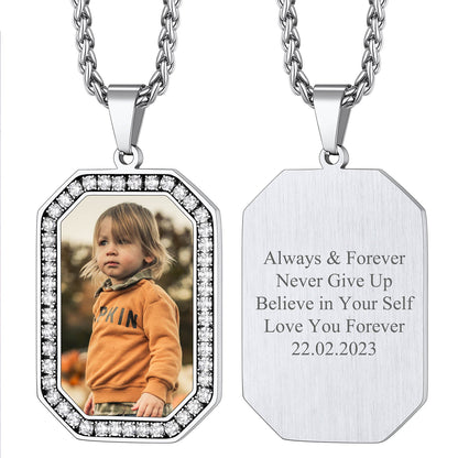 Customized Engraved Picture Dog Tag Necklace Memorial Gift