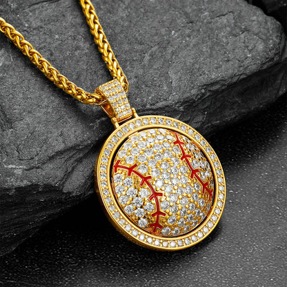 Hip Hop Spinner Baseball Necklace With Cz for