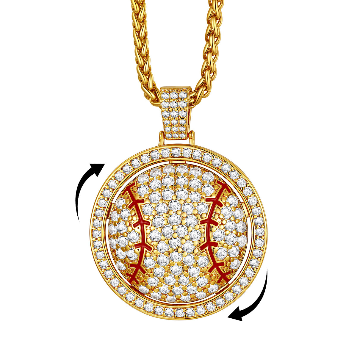 Hip Hop Spinner Baseball Necklace With Cz for