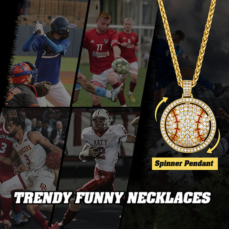 Hip Hop Spinner Baseball Necklace With Cz for