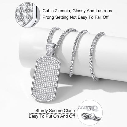 Stainless Steel Diamond Dog Tag Pendant Necklace for